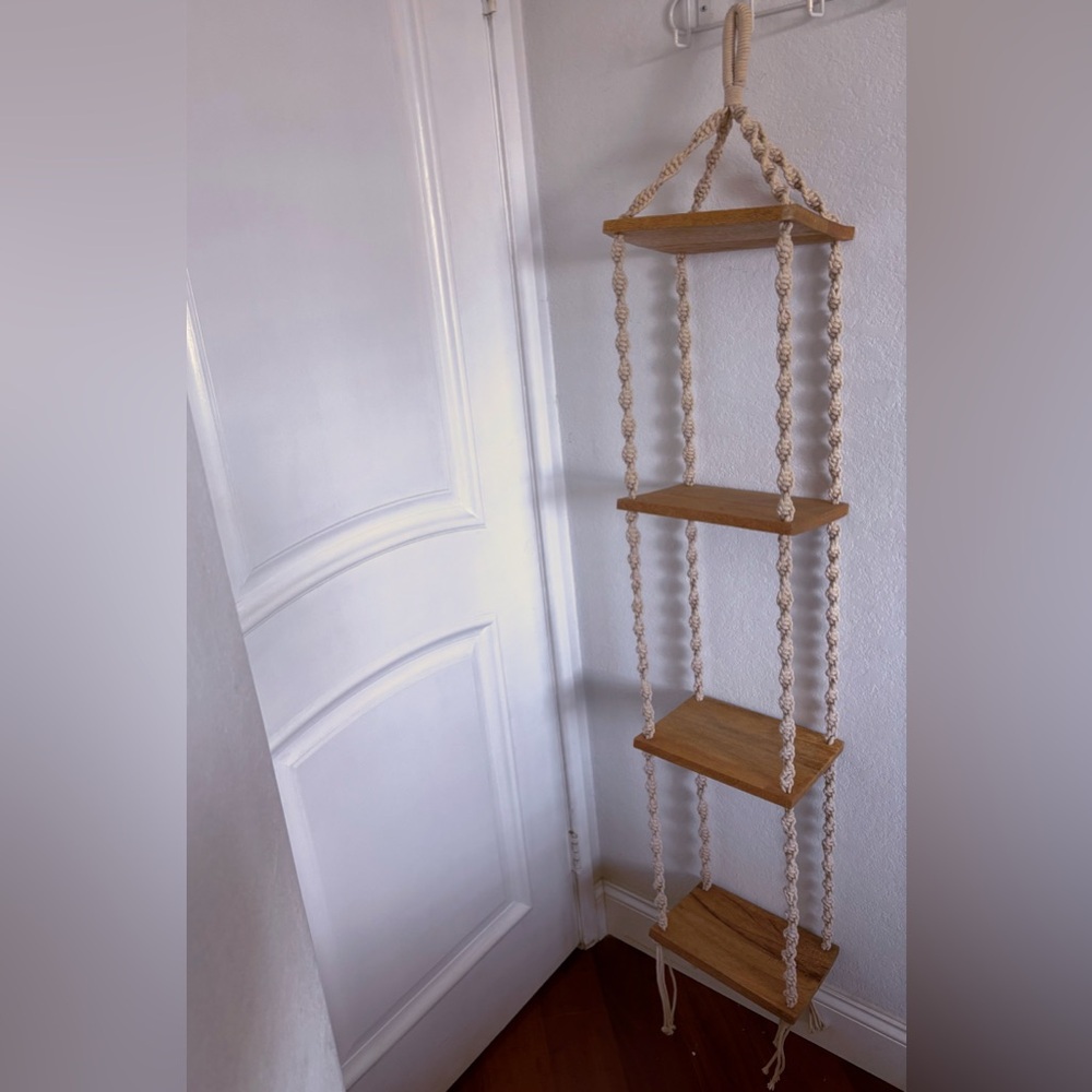4 Tier Macramé Wooden Floating Hanging Shelf